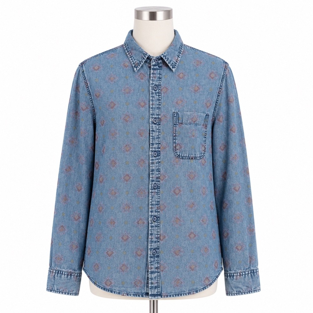 Grunge Faded Denim Button Up Shirt M Indie Workwear Washed Faded Skater Arizona